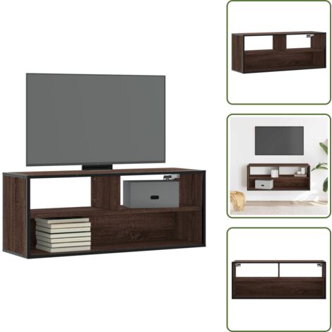 Mueble de pared - vidaXL Mueble TV madera ingeniería y metal marrón roble 100x31x39,5 cm - Tv montado en pared