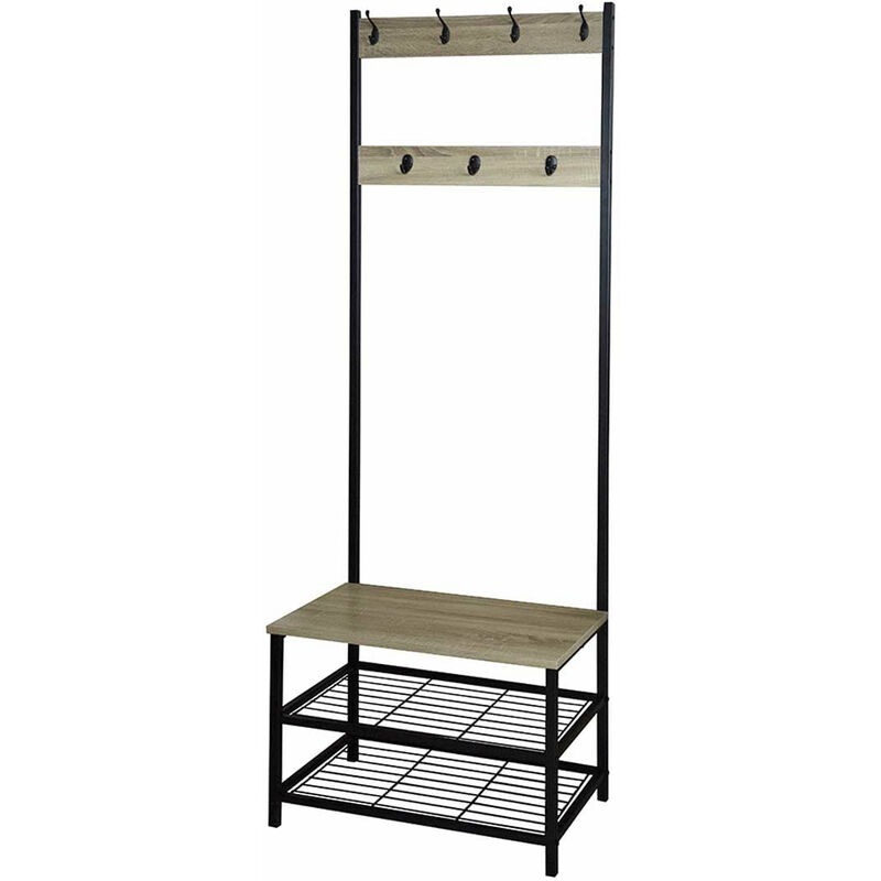 

Mueble de pasillo MILO con banco, zapatero, 7 ganchos, marco metálico, Altura 175 cm