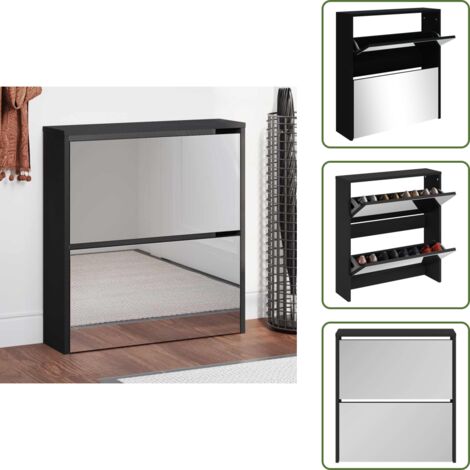 Mueble de pasillo - vidaXL Mueble zapatero con espejo 2 niveles negro 63x17x67 cm - Armario de calzado con espejo
