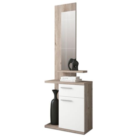 Mueble de recibidor Enter Blanco - Nelson 60,5cm(móduloinferior)/30,2cm(espejo) (ancho) x 186cm(mueblecompleto)/68,5cm(móduloinferior)/117,5cm(espejo) (alto)