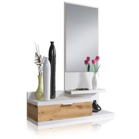 Mueble de recibidor Fiord Blanco Artik (Blanco Mate) - Roble Nodi (ancho) x 116cm (alto)