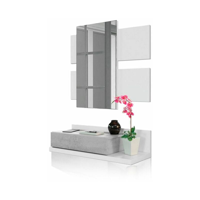 

Habitdesign - Mueble de recibidor TekkanBlanco Artik (Blanco Mate) - Gris Cemento