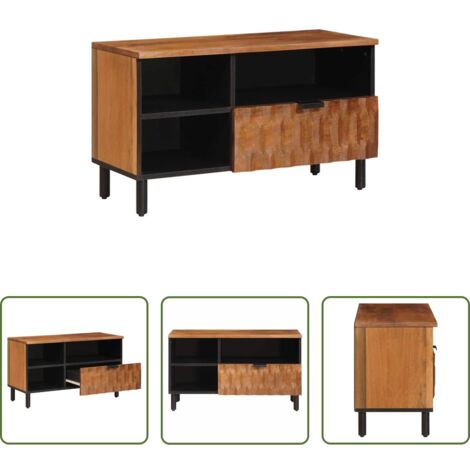 Mueble de sala -  Mueble de TV con cajón Acabado de Acacia Marrón 80 x 33 x 46 cm