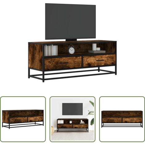 Mueble de sala -  Mueble TV metal y madera ingeniería roble ahumado 100x34,5x40cm