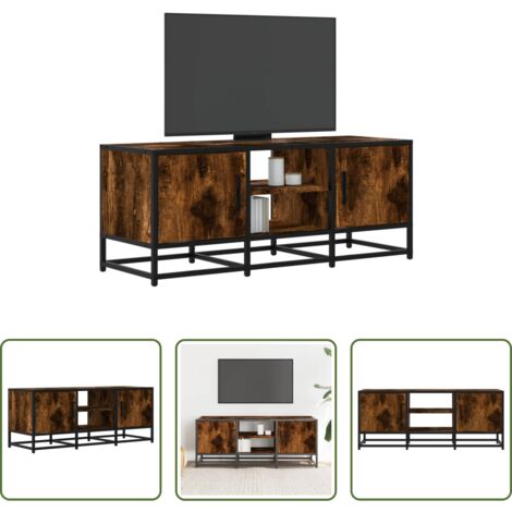 Mueble de sala -  Mueble TV metal y madera ingeniería roble ahumado 100x35x41 cm