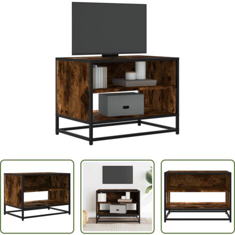 Mueble de sala -  Mueble TV metal y madera ingeniería roble humo 61x40x46 cm