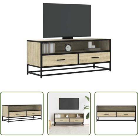 Mueble de sala -  Mueble TV metal y madera ingeniería roble Sonoma 100x34,5x40 cm