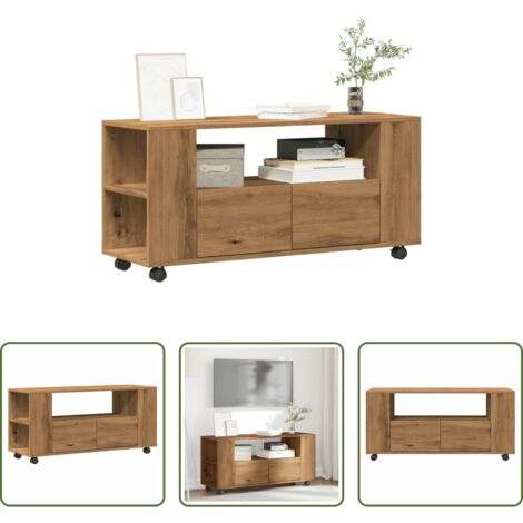 Mueble de sala -  Mueble TV ruedas madera ingeniería roble artisan 102x34,5x43cm