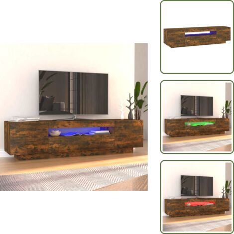 Mueble de sala - vidaXL Mueble de TV con luces LED color roble ahumado 160x35x40 cm - Decoración moderna