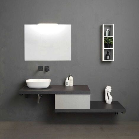 Mueble De Salle De Bain Suspendu 180Cm Tiroir Gris Perle Plan Anthracite Valentina