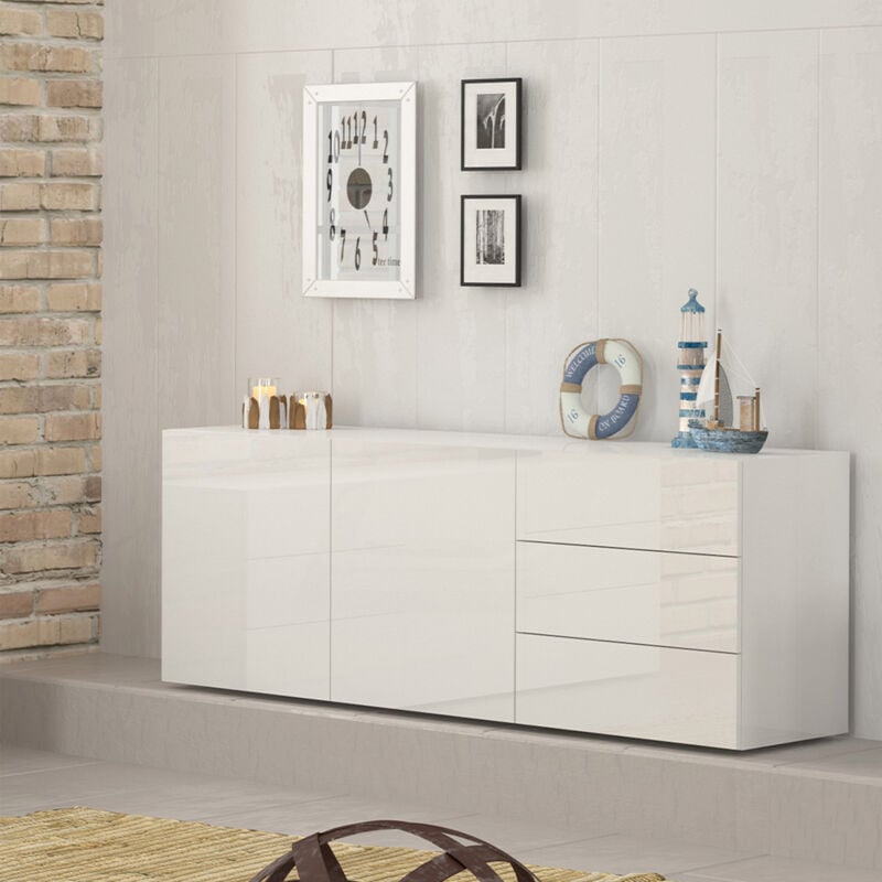 

Aparador mueble salón 2 puertas 3 cajones blanco brillante Metis Kommode