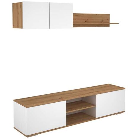 Mueble de salón acabado en roble albar/ blanco soft, 200cm(alto) 180cm(ancho) 40cm(largo)