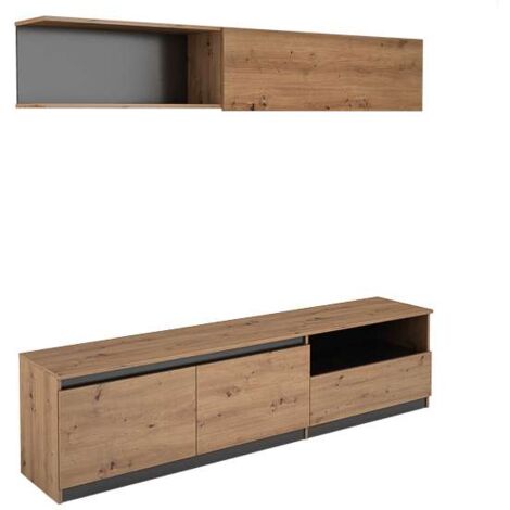 Mueble de salón acabado en roble albar/ gris parís, 200cm(alto) 200cm(ancho) 40cm(largo)