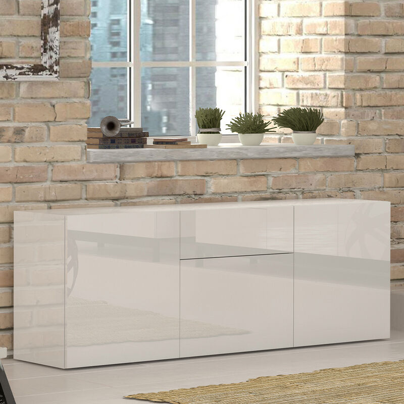 

Mueble de salón Aparador de 3 puertas blanco brillante 170cm con cajones Metis Four