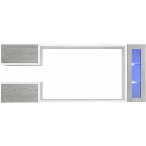 Mueble de salón con LED Composición de salón TV Mueble TV Conjunto de Salón Ancho 230cm Modelo Urko Blanco y Gris Cemento Acabado en Mate - White/Grey