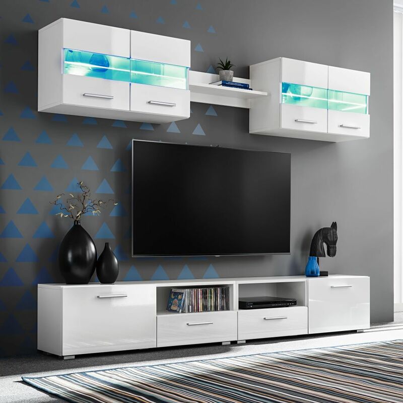 

Mueble de salón de TV con luces LED blanco brillante 5 piezas