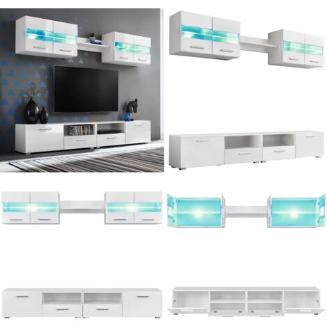 Mueble de salón de TV con luces LED blanco brillante 5 piezas - Muebles de sala - Armarios de pared
