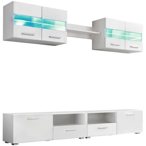 Mueble de salón de TV con luces LED blanco brillante 5 piezas vidaXL