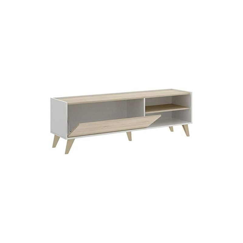 

Mueble de Salon, modulo Comedor Milan, Acabado Blanco y Natural, Medida: 155 cm (Ancho) x 47cm (Alto) x 43 cm (Fondo).
