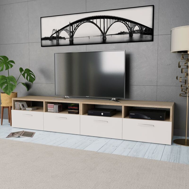 

Mueble de salón para la TV aglomerado 2 piezas roble y blanco