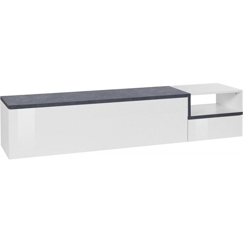 

Mueble de salón para TV Made in Italy, mueble para TV con 1 puerta abatible y estantes, cm 200x40h48, color blanco brillante y pizarra - Dmora