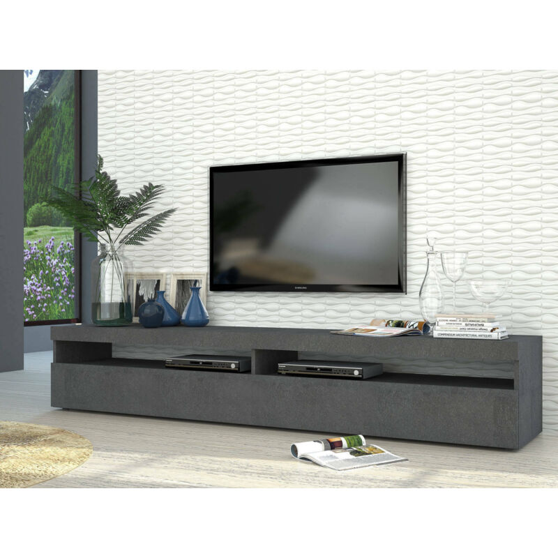 

Mueble de salón para TV Made in Italy, mueble para TV con 2 puertas abatibles, cm 200x45h36, color gris ceniza - Dmora