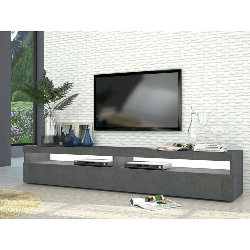 

Mueble de salón para TV Made in Italy, mueble para TV con 2 puertas abatibles, cm 200x45h36, color gris ceniza, con luz LED blanca - Dmora