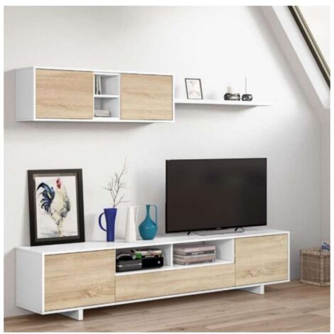 Mueble de salón Sirva en roble canadian/ blanco brillo, 46 cm(alto)200 cm(ancho)41 cm(largo)