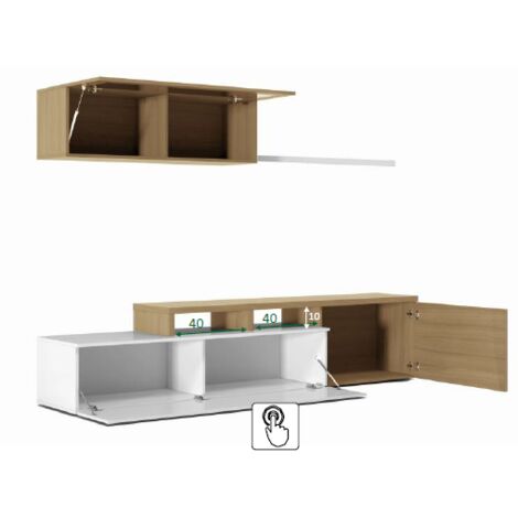 Mueble de salón TV 200 cm blanco brillo y roble canadiense – Gand