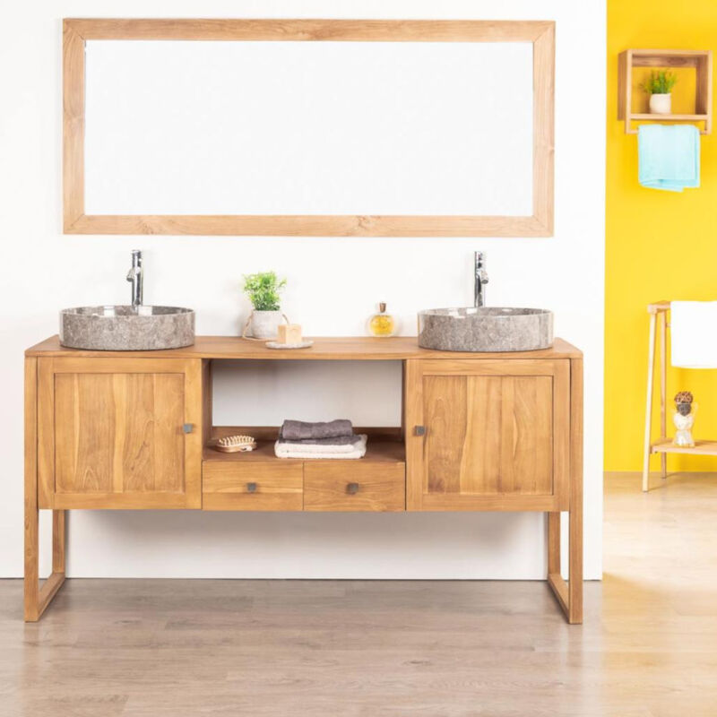 

Wanda Collection - Mueble de teca maciza para lavabo doble Théa 165 cm