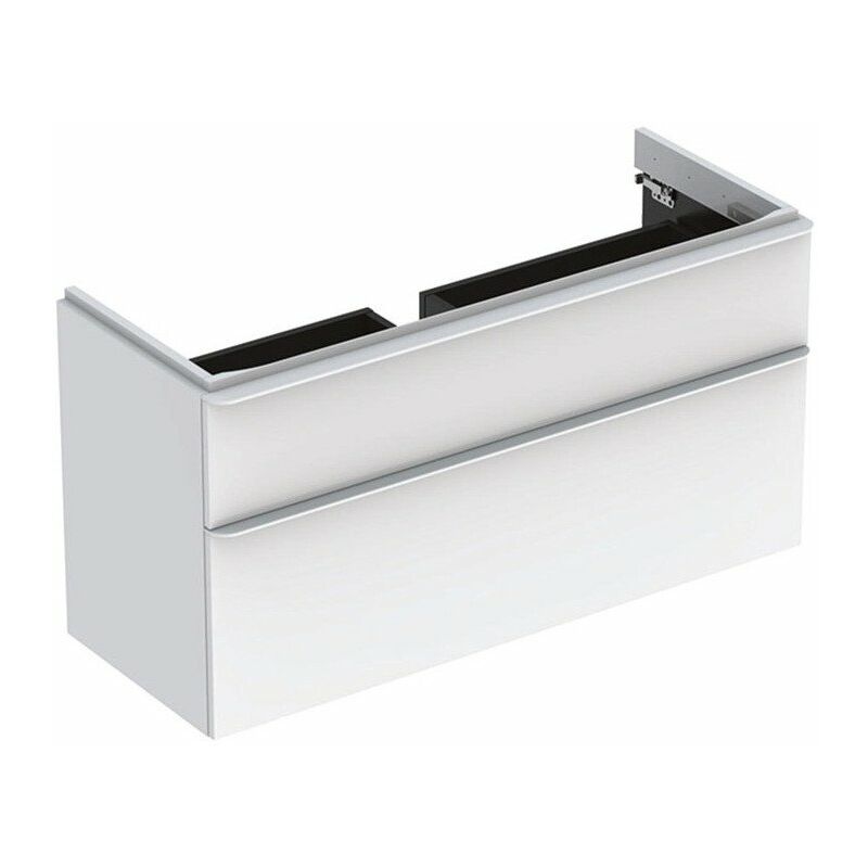 

Mueble bajo Geberit Smyle Square para lavabo, con dos cajones: Ancho 118,4cm, Alto 61,7cm, Fondo 47cm, blanco / lacado alto brillo, blanco alpino /