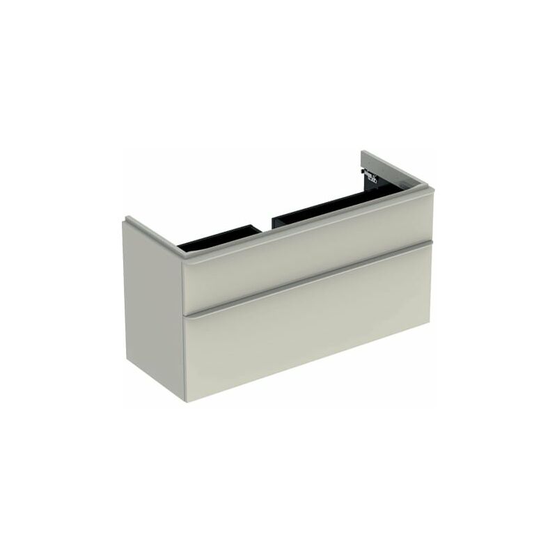 

Keramag - Mueble de tocador Geberit Smyle Square, 500.355., 1184x617x470mm, con 2 cajones, color: Laca de alto brillo gris arena - 500.355.JL.1