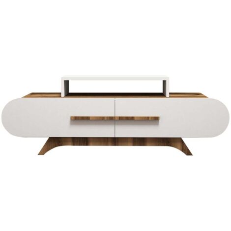 Mueble de TV 2 puertas decorado nogal y blanco L145 cm - Rosa