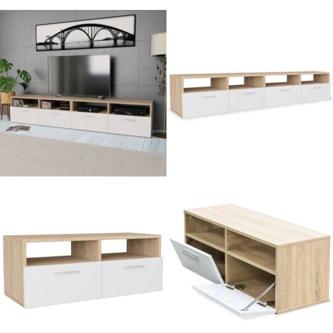 Mueble de TV 2 pzs madera ingeniería roble y blanco 95x35x36 cm - Mueble de TV 2 pzs - Mueble de TV con estantes