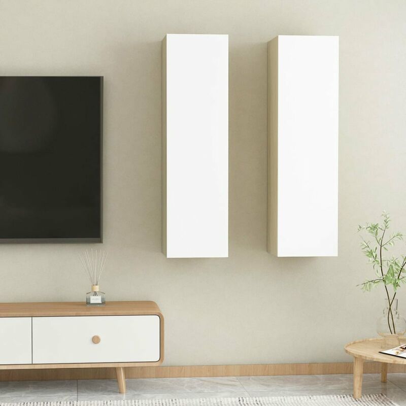 

Mueble de TV 2 uds aglomerado blanco roble Sonoma 30,5x30x110cm