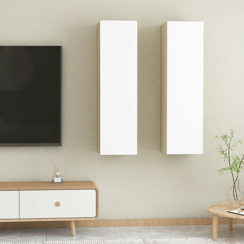 

Mueble de TV 2 uds aglomerado blanco roble Sonoma 30,5x30x110cm