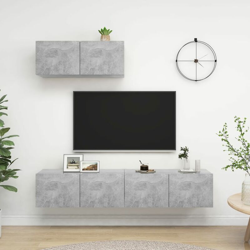 

Mueble de TV 3 piezas de aglomerado gris hormigón