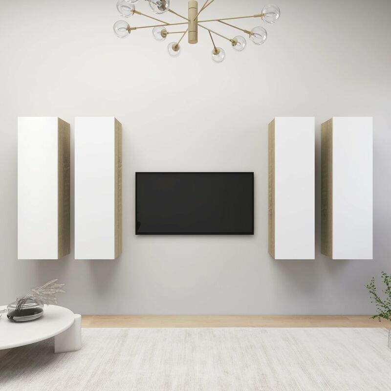 

Mueble de TV 4 uds aglomerado blanco roble Sonoma 30,5x30x110cm