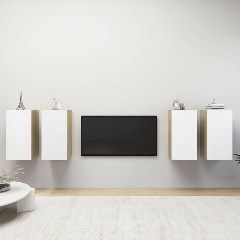 

Mueble de TV 4 uds aglomerado blanco roble Sonoma 30,5x30x60 cm