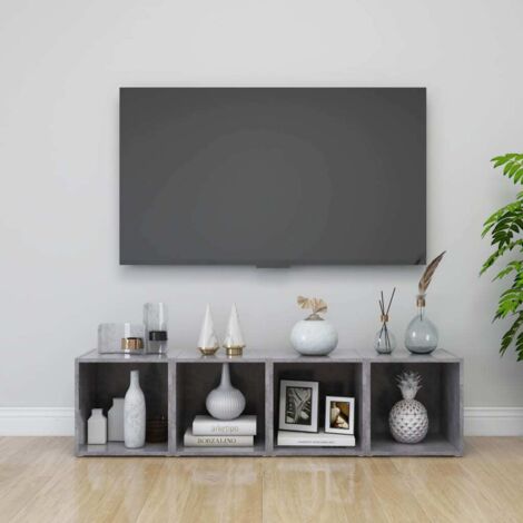 Mueble de TV 4uds madera contrachapada gris hormigón 37x35x37cm vidaXL