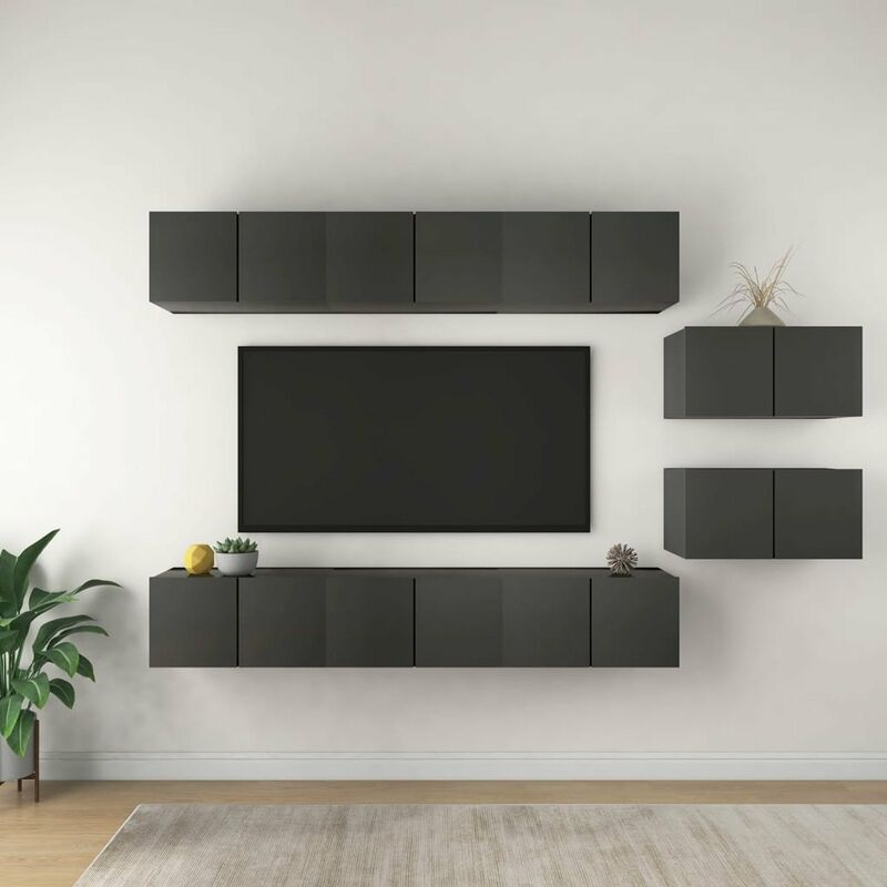 

Mueble de TV 8 piezas de aglomerado gris