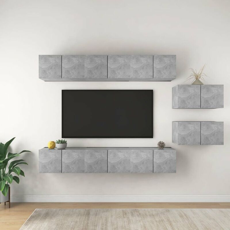 

Mueble de TV 8 piezas de aglomerado gris hormigon