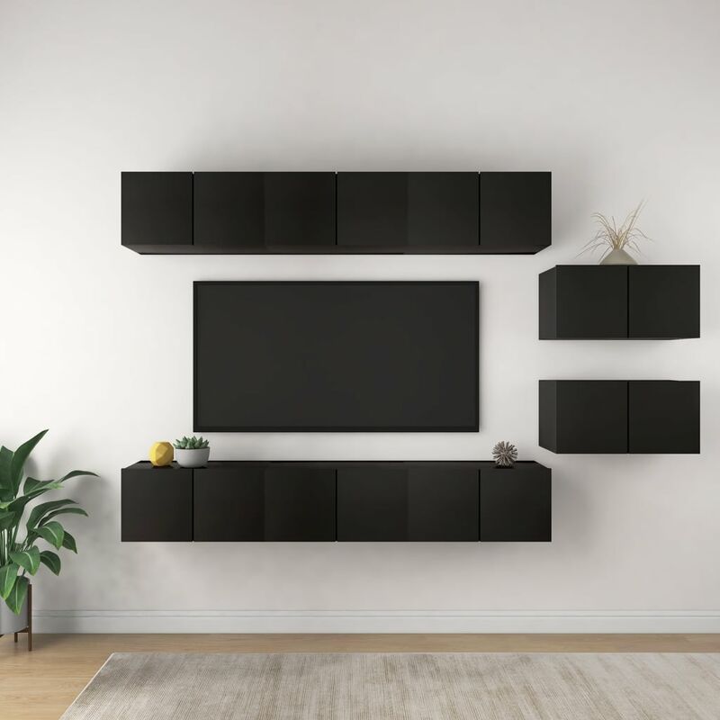 

Mueble de TV 8 piezas de aglomerado negro