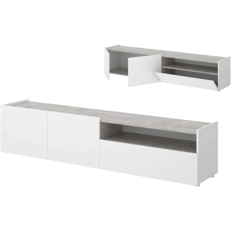 

Mueble de TV, Acabado Blanco y Grafito, Medidas 204 cm (Largo) x 48 cm (Alto) x 42 cm (Fondo)