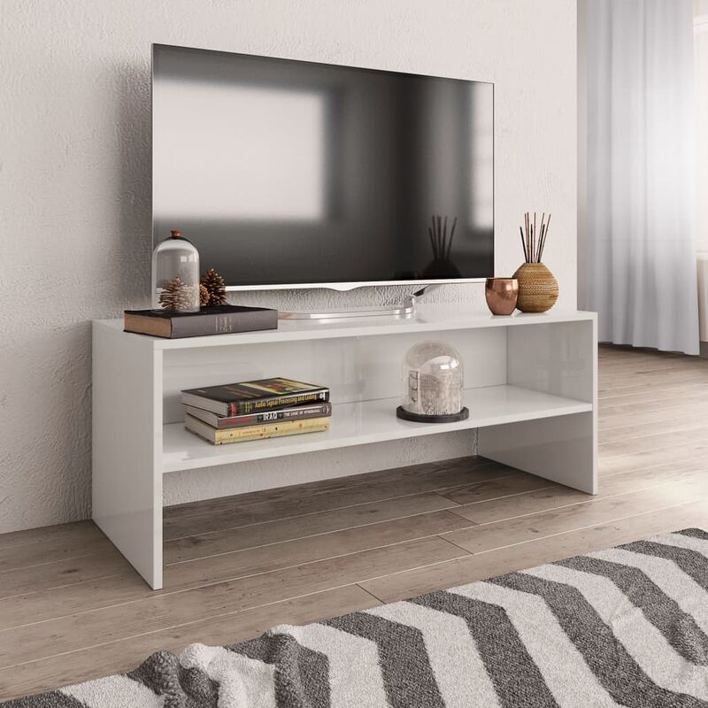 

Mueble de TV aglomerado blanco brillante 100x40x40 cm
