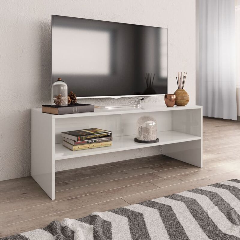 

Mueble de TV aglomerado blanco brillante 100x40x40 cm