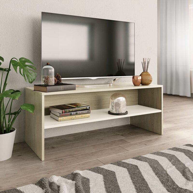 

Mueble de TV aglomerado blanco y roble Sonoma 100x40x40 cm