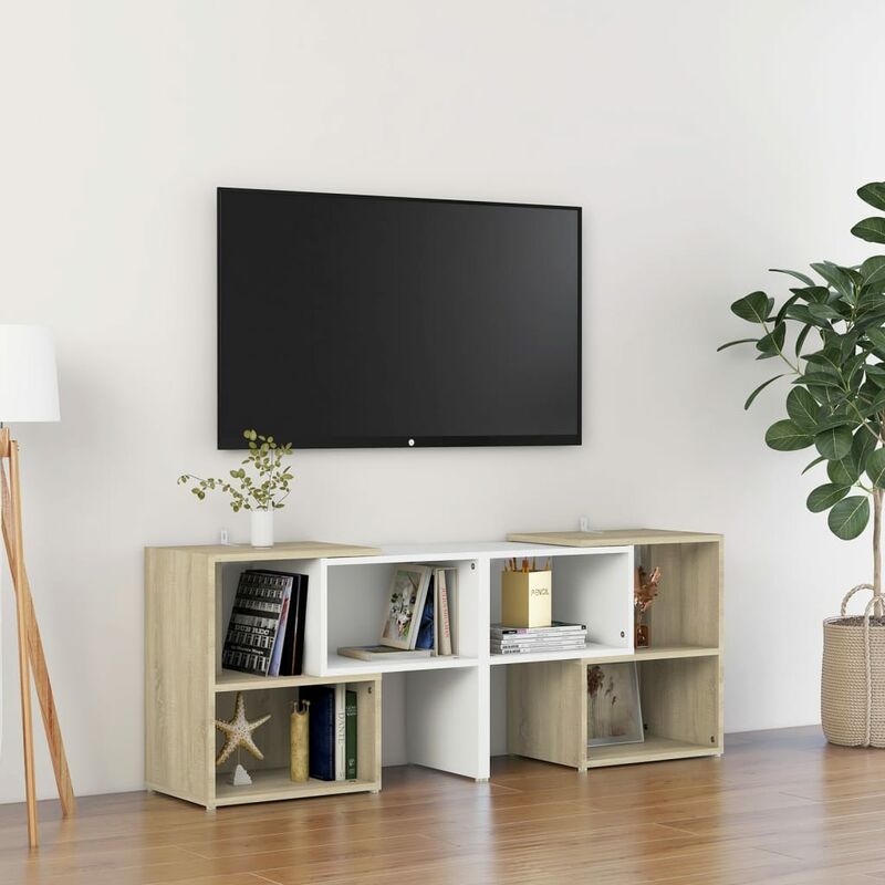 

Mueble de TV aglomerado blanco y roble Sonoma 104x30x52 cm