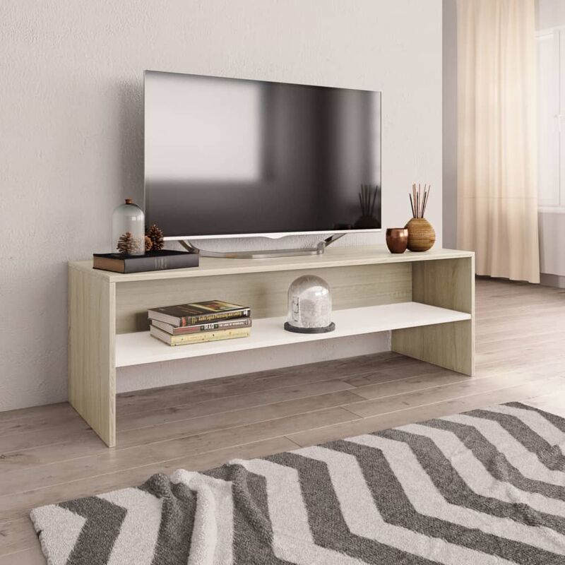 

Mueble de TV aglomerado blanco y roble Sonoma 120x40x40 cm - Beige