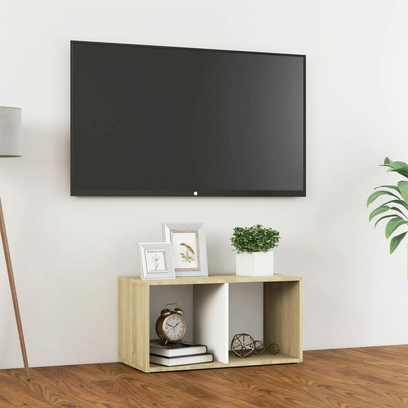 

Mueble de TV aglomerado blanco y roble Sonoma 72x35x36,5 cm